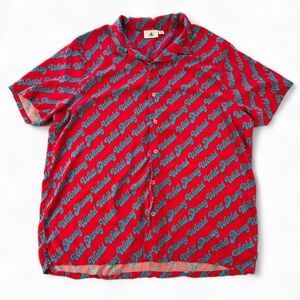 Disney Parks Walt Disney World Shirt XXL Red All Over Print Button Front Rayon